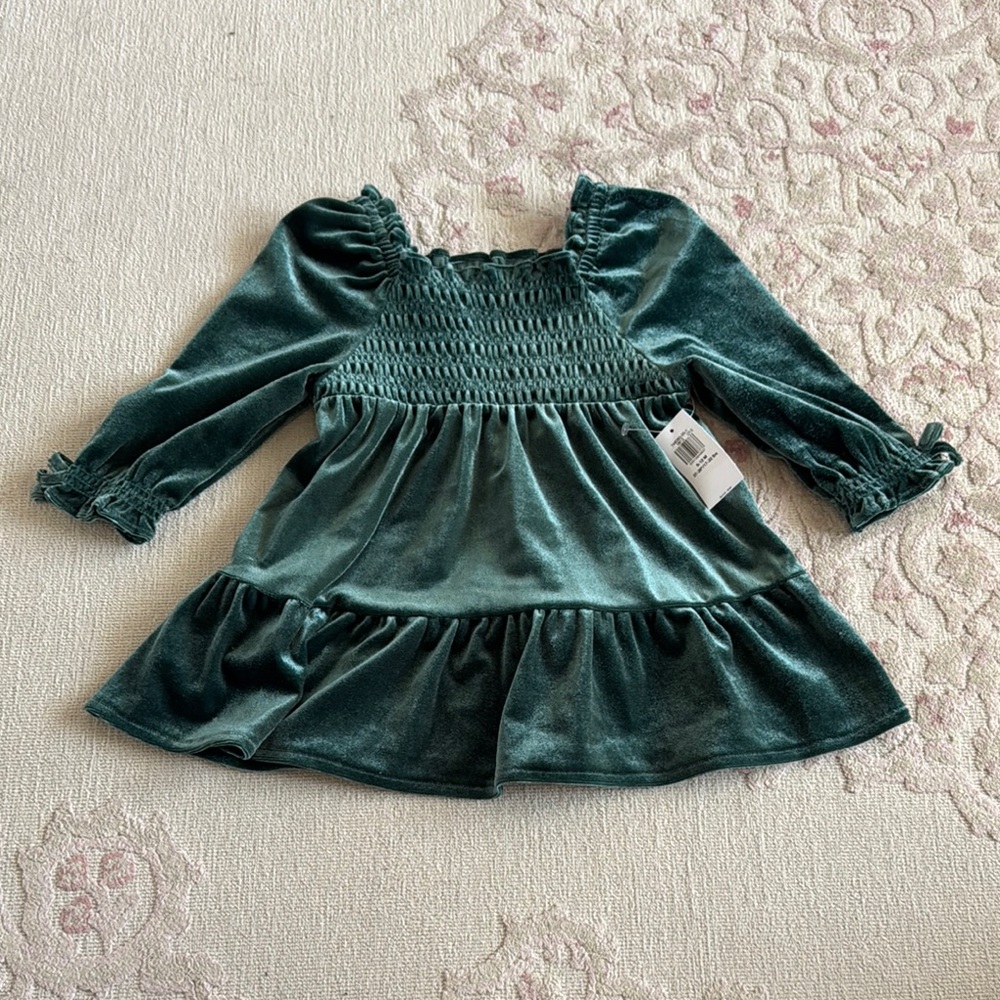 Old Navy | Ruffled Smocked Velvet Emerald Dress for Baby Girl